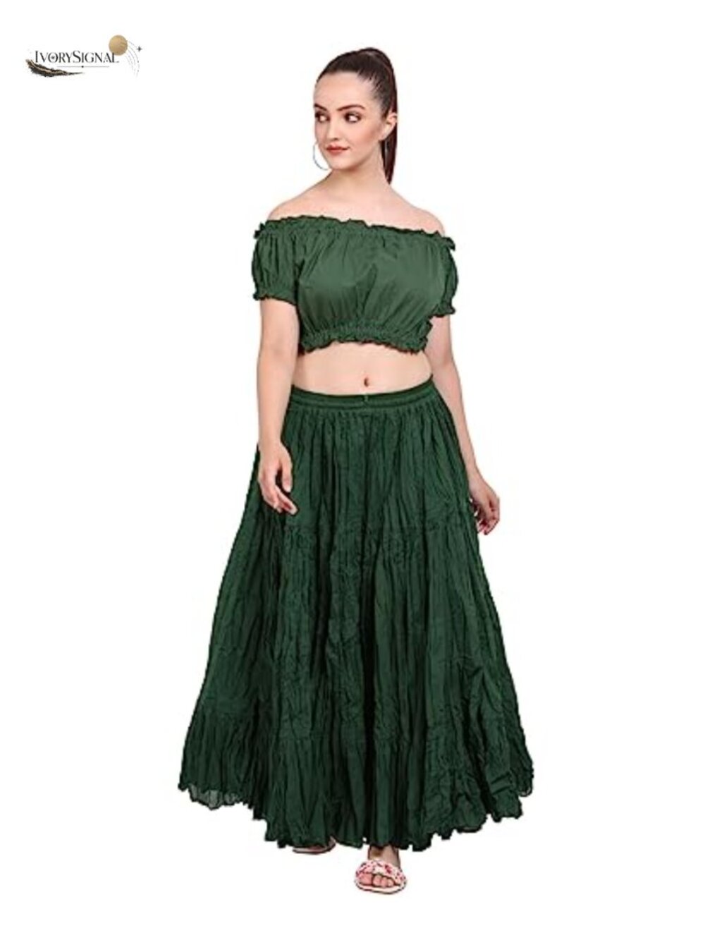 Wevez 25 Yard Cotton Maxi Skirt Tiered Flowy Belly Dance Festival Skirt - Picture 5 of 6